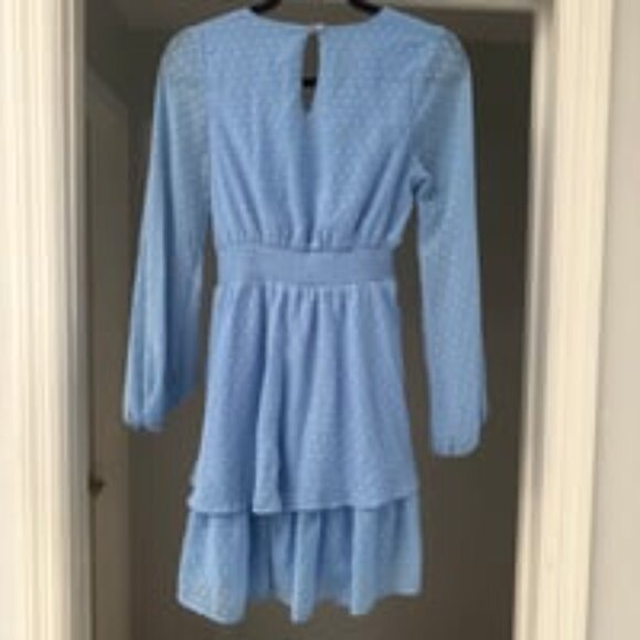Jessica Simpson Blue Tiered Short Wrap Dress Long - Picture 2 of 6